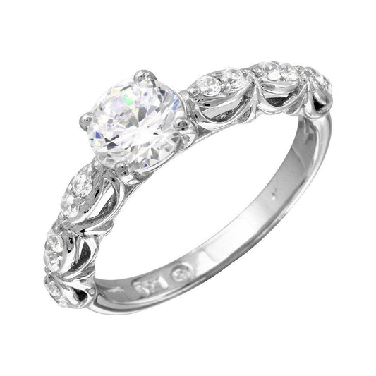 Rhodium Plated 925 Sterling Silver Wave Shank Design Bridal CZ Ring Sizes 5-9