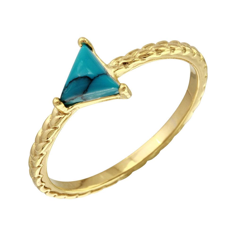 Gold Plated 925 Sterling Silver Triangle Simulated Turquoise Ring Sizes 5-9