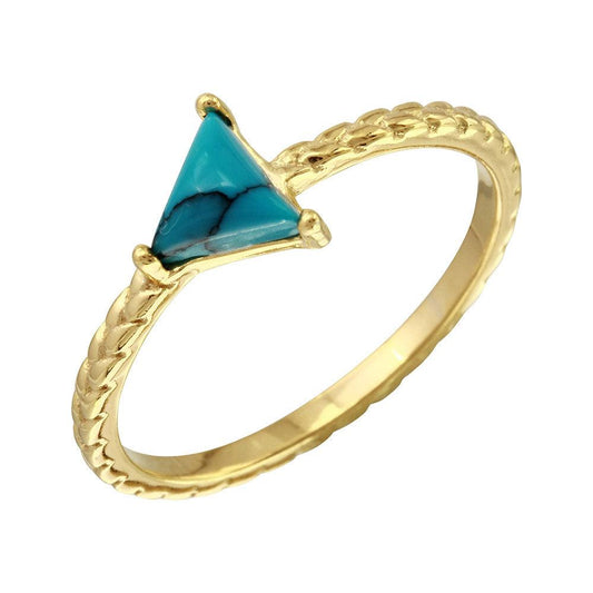 Gold Plated 925 Sterling Silver Triangle Simulated Turquoise Ring Sizes 5-9