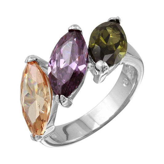 Polished Rhodium Plated 925 Sterling Silver Multi Color CZ Ring Band Sizes 5-9
