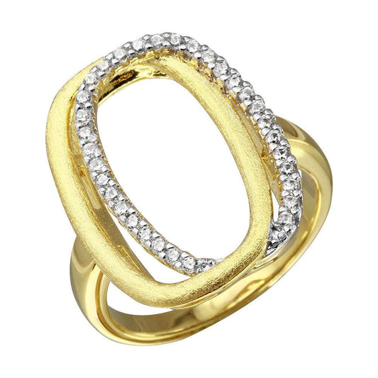 Polished Gold Plated 925 Sterling Silver Open Double Oval CZ Ring Band Sizes 5-9
