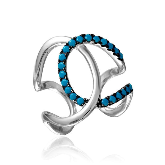 Rhodium Plated 925 Sterling Silver Ring Simulated Turquoise Band Sizes 5-9