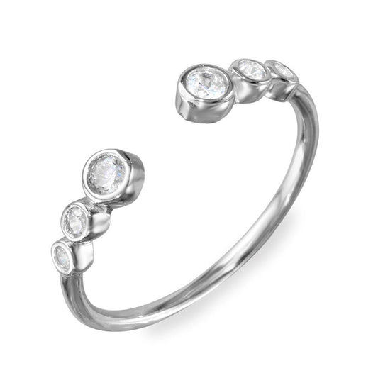 Rhodium Plated 925 Sterling Silver Open Ring with Graduated Round CZ Sizes 5-9