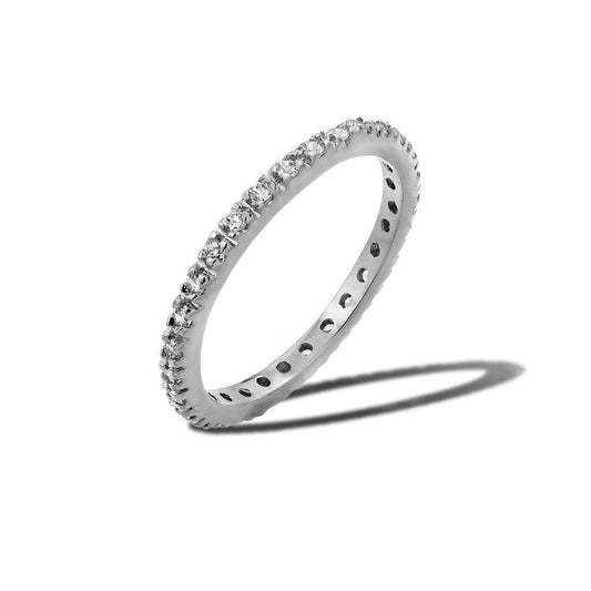 Rhodium Plated 925 Sterling Silver Plated Eternity Ring April CZ Band Sizes 3-9