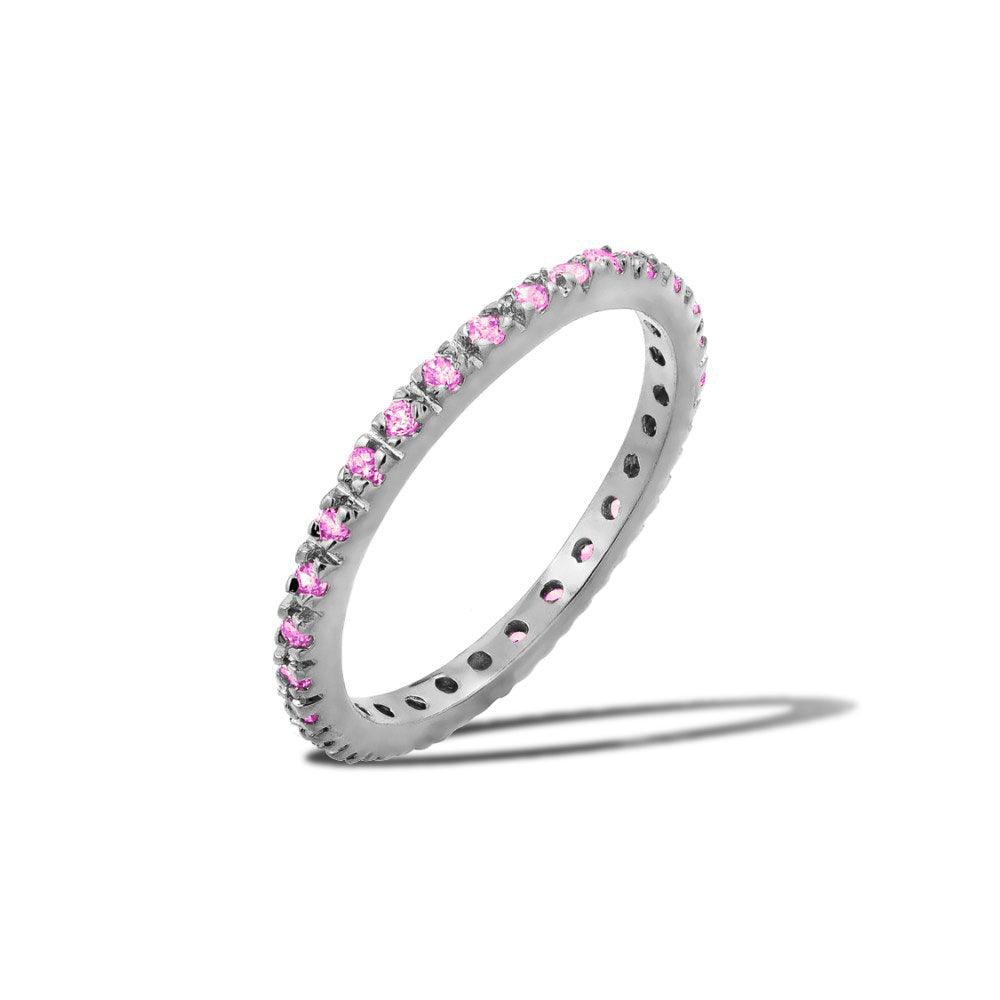 Rhodium Plated 925 Sterling Silver Eternity Ring October CZ Band Sizes 3-9