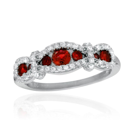 Rhodium Plated 925 Sterling Silver Knotted Red CZ Ring Fashion Sizes 5-9