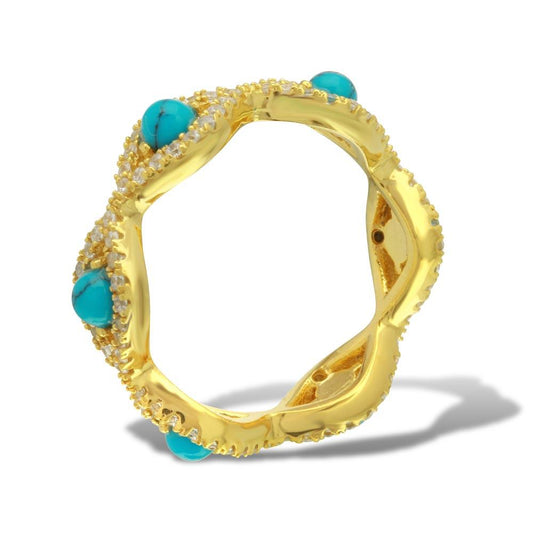 Gold Plated Sterling Silver Evil Eye Ring Simulated Turquoise Beads Sizes 5-9