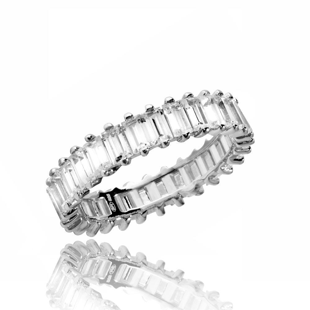 Rhodium Plated 925 Sterling Silver Eternity Band with Rectangle CZ Sizes 5-9