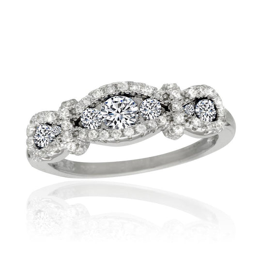 Rhodium Plated 925 Sterling Silver High Polished Knotted Clear CZ Ring Sizes 5-9