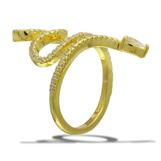 High Polished Gold Plated 925 Sterling Silver Snake Ring Clear CZ Band Sizes 5-9