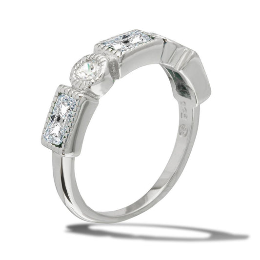 Rhodium Plated 925 Sterling Silver Clear CZ High Polished Ring Sizes 5-9