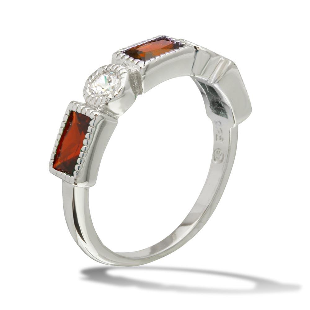 Rhodium Plated 925 Sterling Silver Red & Clear CZ High Polished Ring Sizes 5-9
