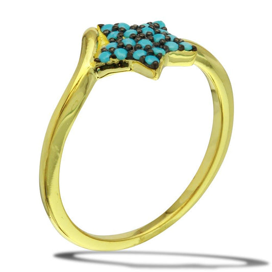 Gold Plated 925 Sterling Silver Star Ring Simulated Turquoise Beads Sizes 5-9