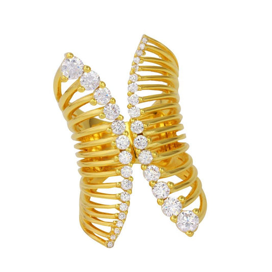 Gold Plated 925 Sterling Silver Adjustable Spiral Ring Journey CZ Band Sizes 6-8