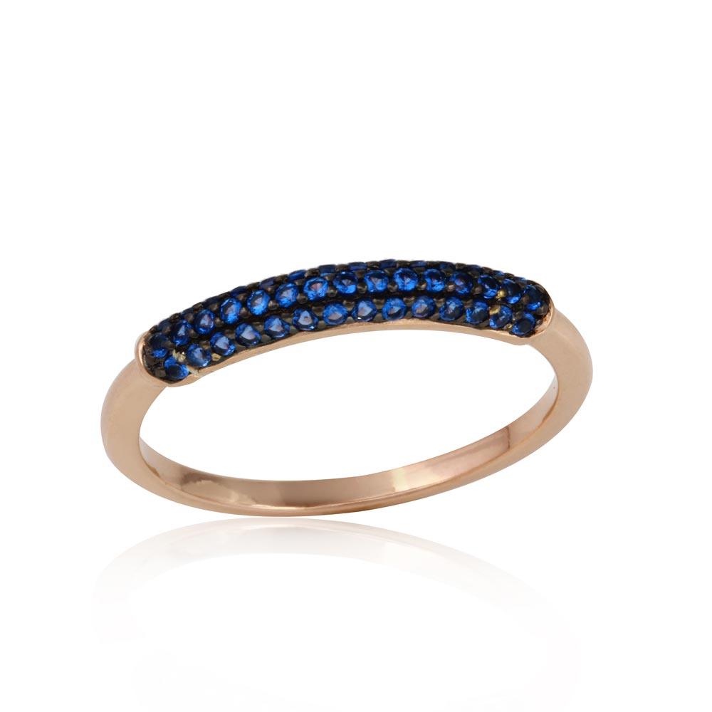 Rose Gold Plated 925 Sterling Silver Semi Eternity Blue CZ Ring Band Sizes 5-9