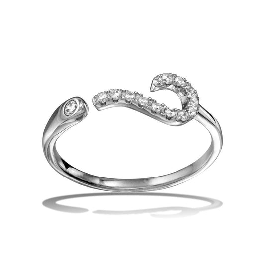 Rhodium Plated 925 Sterling Silver Question Mark ? Clear CZ Ring Sizes 5-9