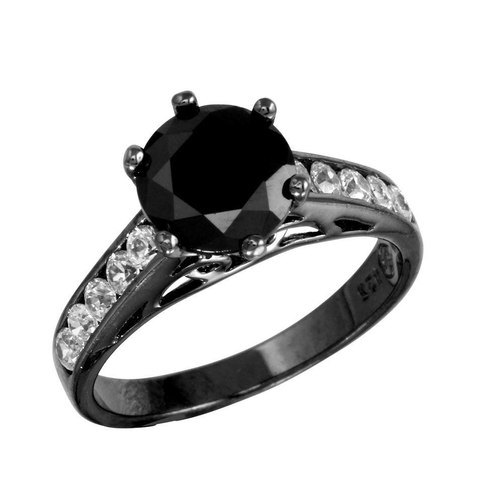 Black Rhodium Plated 925 Sterling Silver CZ Shank Black CZ Ring Band Sizes 5-9