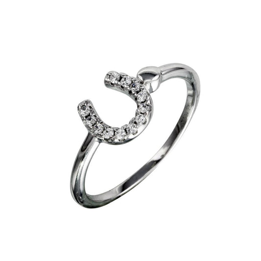 Rhodium Plated 925 Sterling Silver CZ Encrusted Horse Shoe Ring Band Sizes 5-9