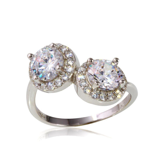 Rhodium Plated 925 Sterling Silver Double Micro Pave Clear CZ Ring Sizes 5-9