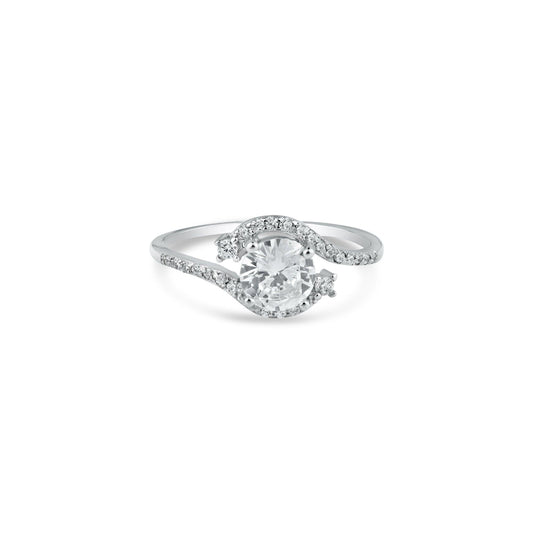 Polished Rhodium Plated 925 Sterling Silver Round Clear CZ Ring Band Sizes 5-9