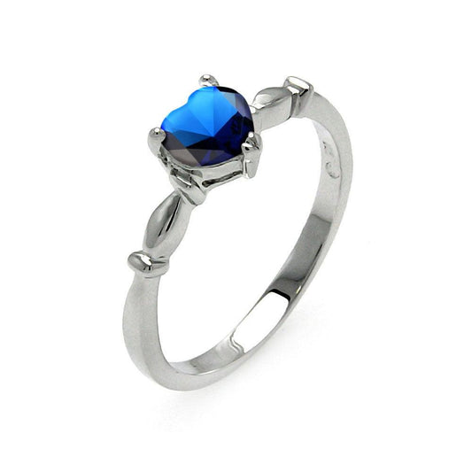 Rhodium Plated 925 Sterling Silver CZ Heart Blue September Ring Band Sizes 5-9