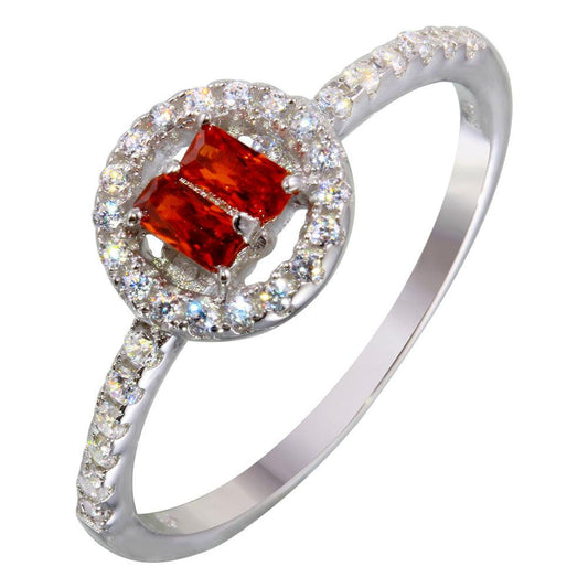 Rhodium Plated 925 Sterling Silver Red & Clear CZ Ring High Polished Sizes 5-9
