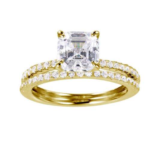 Gold Plated 925 Sterling Silver Stackable Clear CZ Bridal Ring Band Sizes 5-9