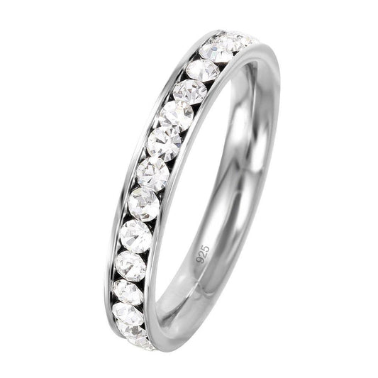 Rhodium Plated 925 Sterling Silver Simulated April Eternity Band Ring Sizes 3-9