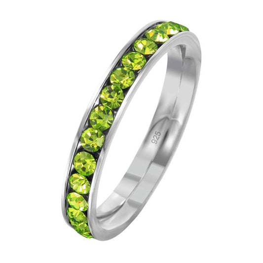 Rhodium Plated 925 Sterling Silver Simulated August Eternity Band Ring Sizes 5-9