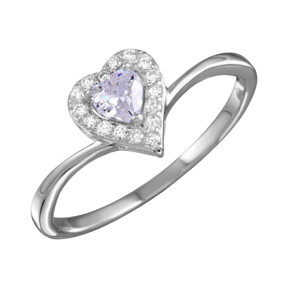 Rhodium Plated 925 Sterling Silver Clear Heart Ring Clear CZ Love Band Sizes 5-9