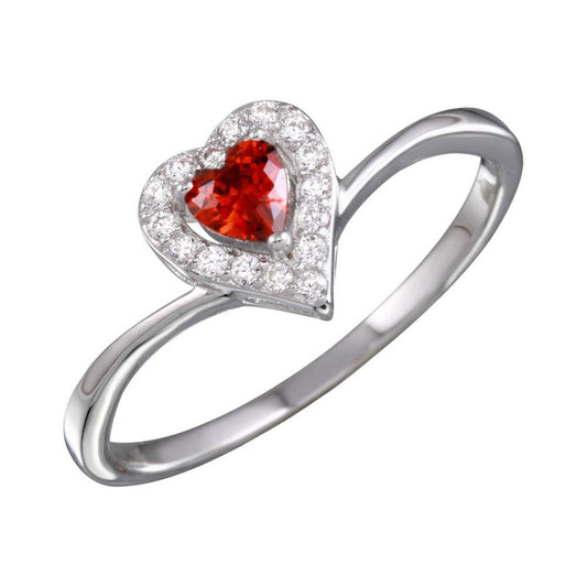 Rhodium Plated 925 Sterling Silver Heart Ring Red & Clear CZ Love Band Sizes 5-9