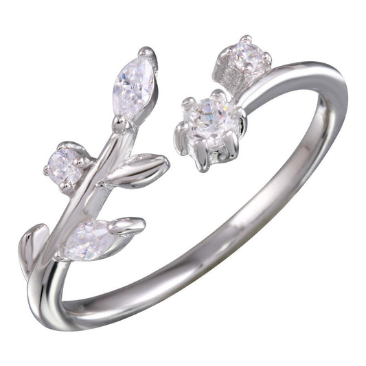 Polished Rhodium Plated 925 Sterling Silver Stem Ring Clear CZ Band Sizes 5-9