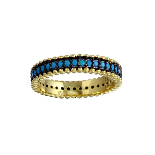 Polished Gold Plated 925 Sterling Silver Simulated Turquoise Band Ring Sizes 5-9