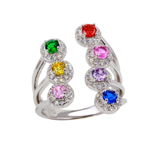 Polished Rhodium Plated 925 Sterling Silver CZ Adjustable Ring Band Sizes 5-9