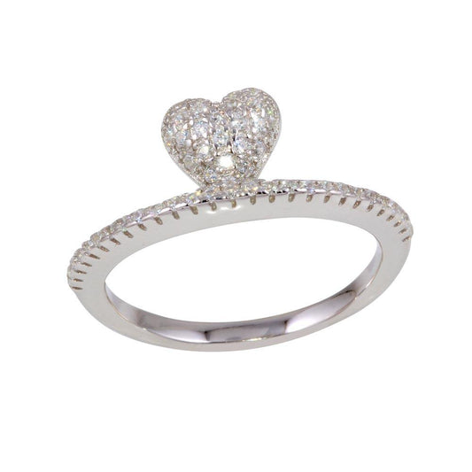 Polished Rhodium Plated 925 Sterling Silver CZ Heart Ringing Love Band Sizes 5-9