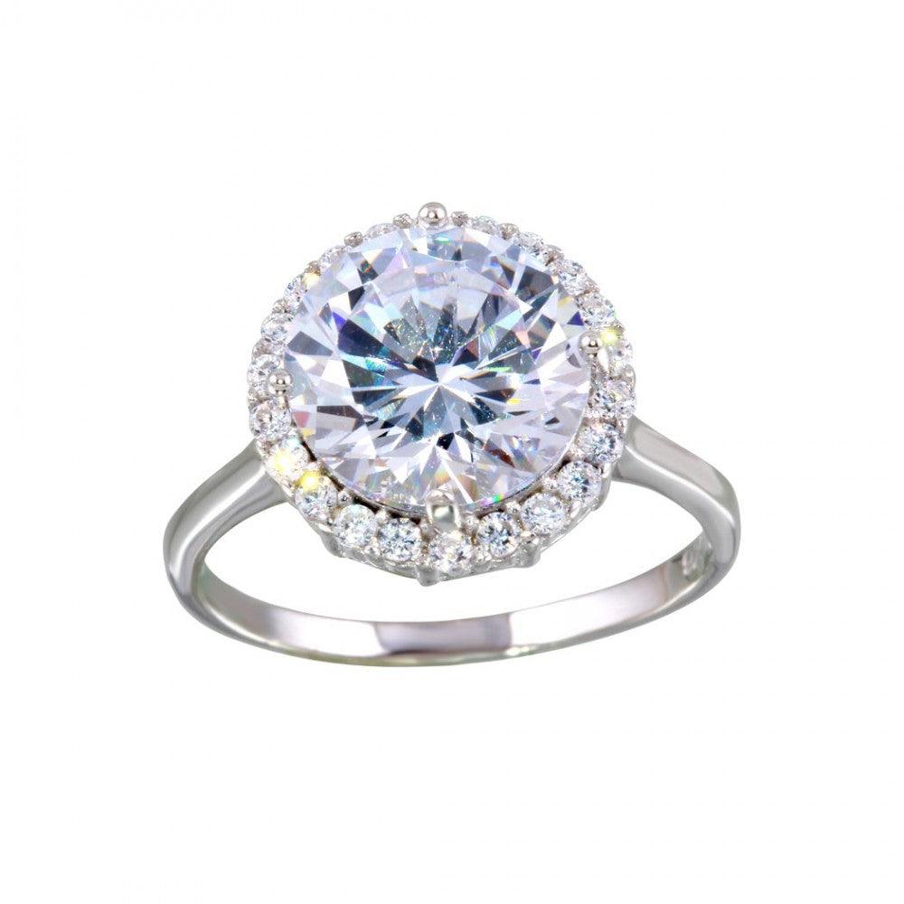 Polished Rhodium Plated 925 Sterling Silver Round Clear CZ Ring Band Sizes 5-9