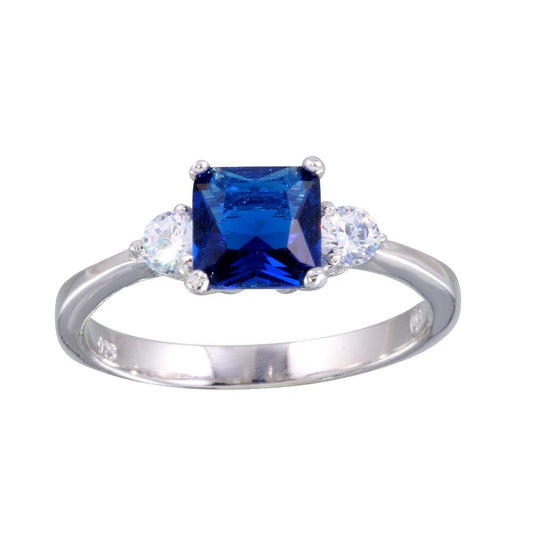 Polished Rhodium Plated 925 Sterling Silver Blue & Clear CZ Ring Band Sizes 5-9