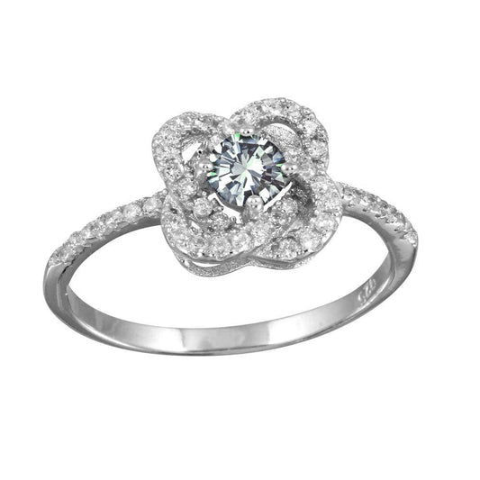 Polished Rhodium Plated 925 Sterling Silver CZ Knot Clear Ring Band Sizes 5-9
