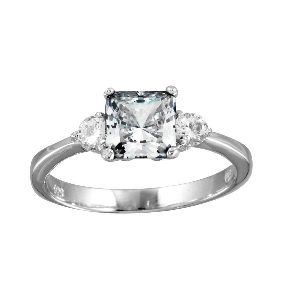 Polished Rhodium Plated 925 Sterling Silver Clear CZ Center Ring Band Sizes 5-9