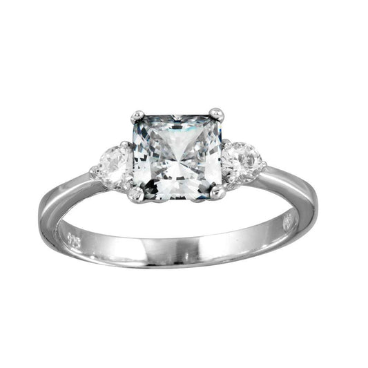 Polished Rhodium Plated 925 Sterling Silver Clear CZ Center Ring Band Sizes 5-9