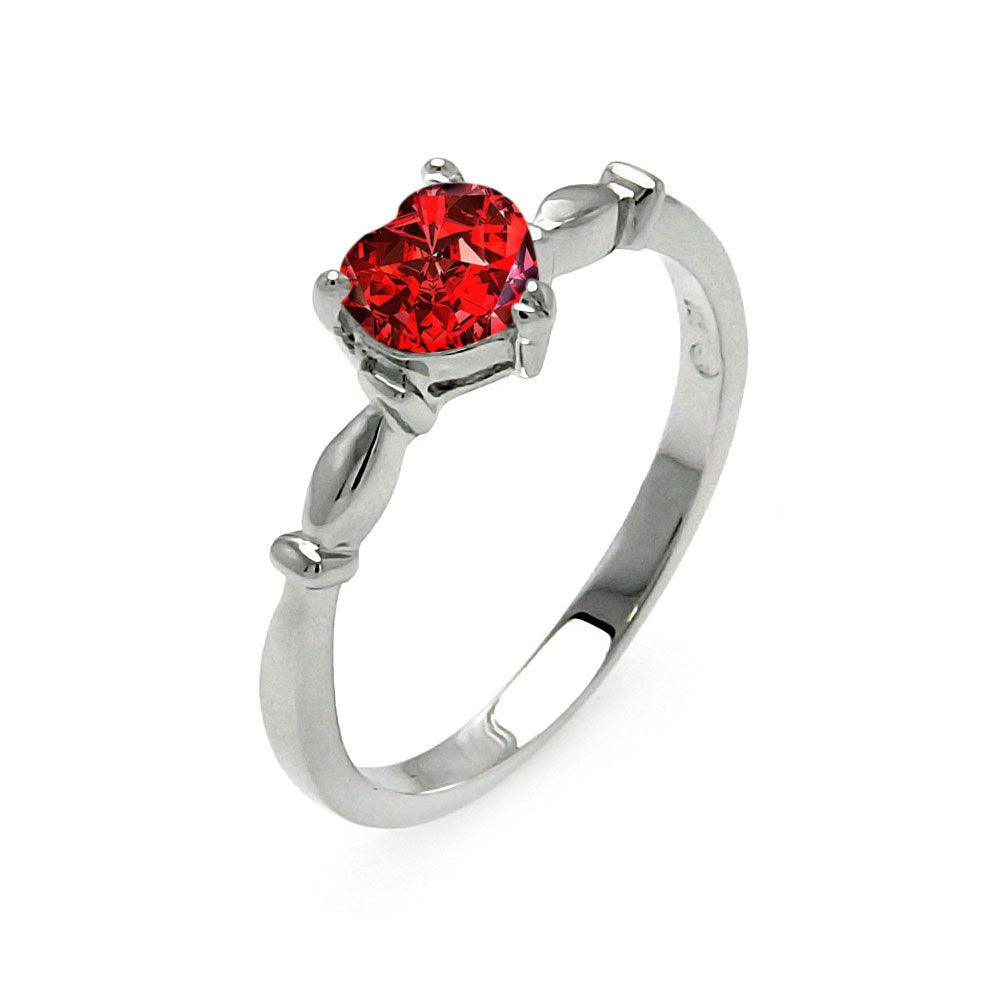 Rhodium Plated 925 Sterling Silver CZ Heart Red January Ring Band Sizes 5-9