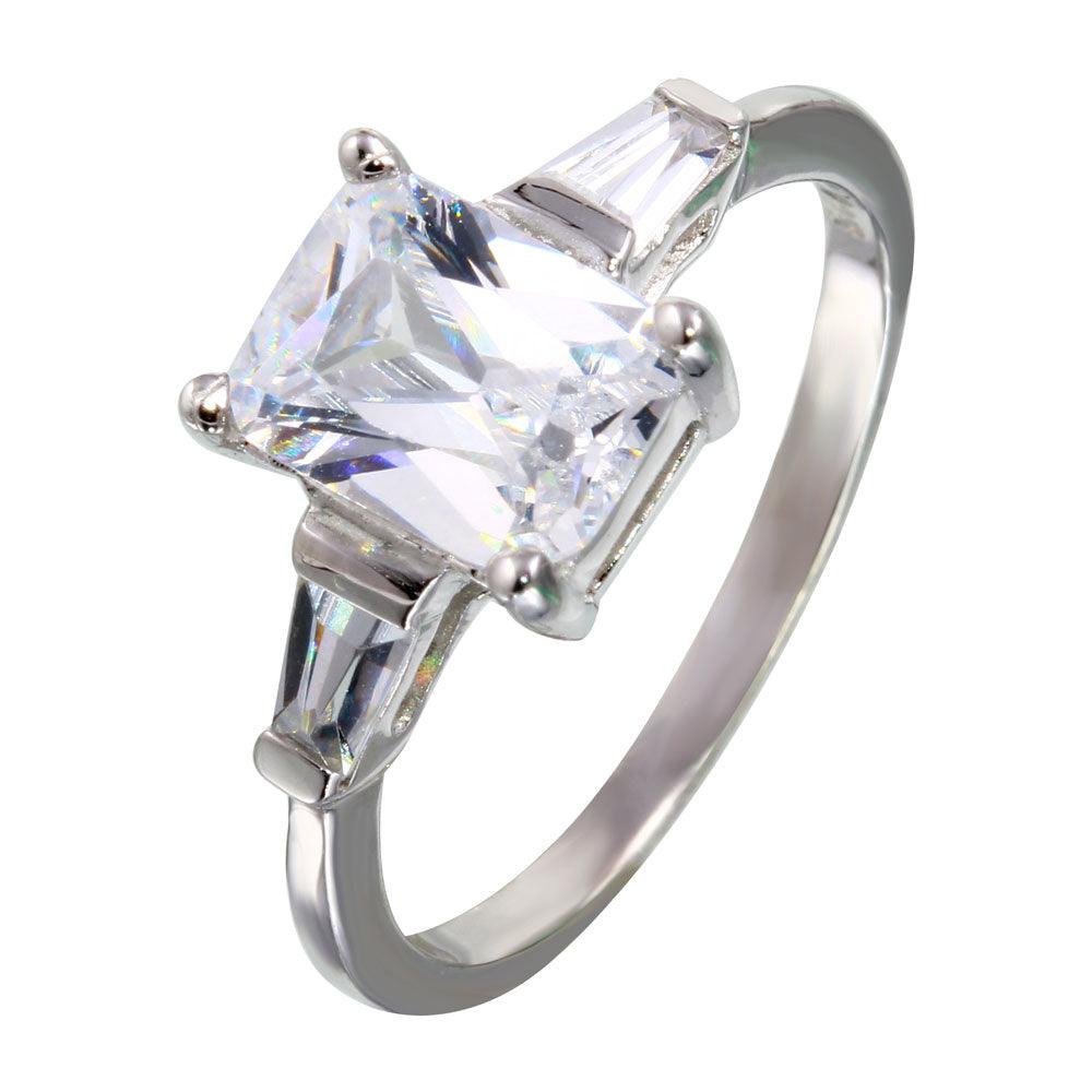 Rhodium Plated 925 Sterling Silver Square Baguette Clear CZ Ring Band Sizes 5-9