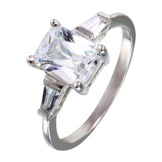 Rhodium Plated 925 Sterling Silver Square Baguette Clear CZ Ring Band Sizes 5-9