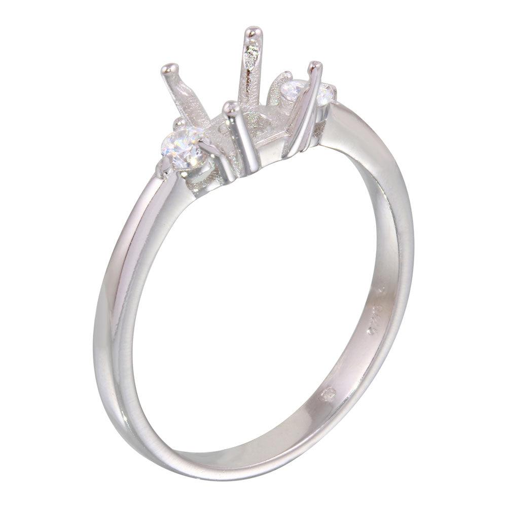 Rhodium Plated 925 Sterling Silver Center Mounting Only Ring Clear CZ Sizes 5-9