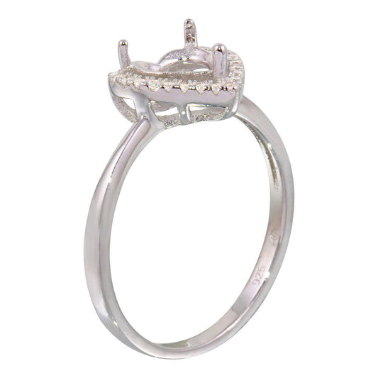 Rhodium Plated 925 Sterling Silver Center Heart Mounting Only Ring CZ Sizes 5-9