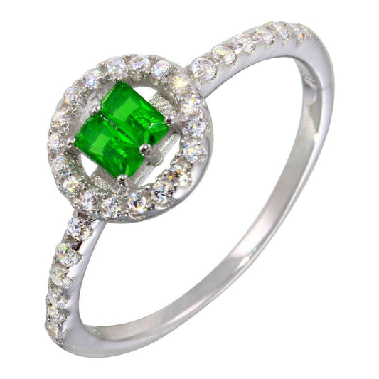 Polished Rhodium Plated 925 Sterling Silver Ring Green & Clear CZ Band Sizes 5-9