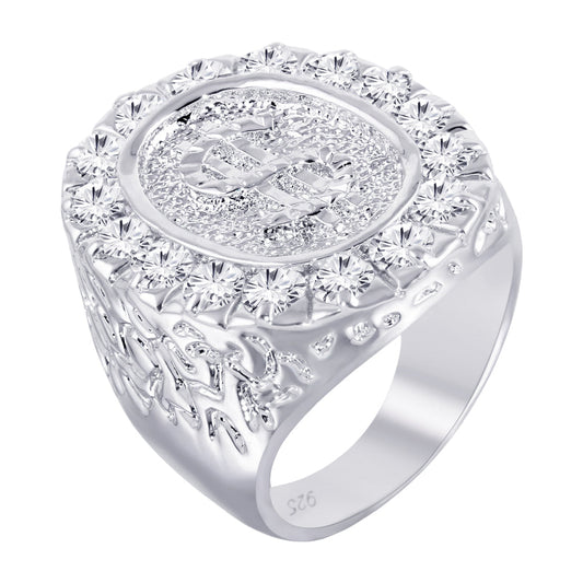 Rhodium Plated 925 Sterling Silver Large Dollar Sign $ Ring Clear CZ Sizes 5-12