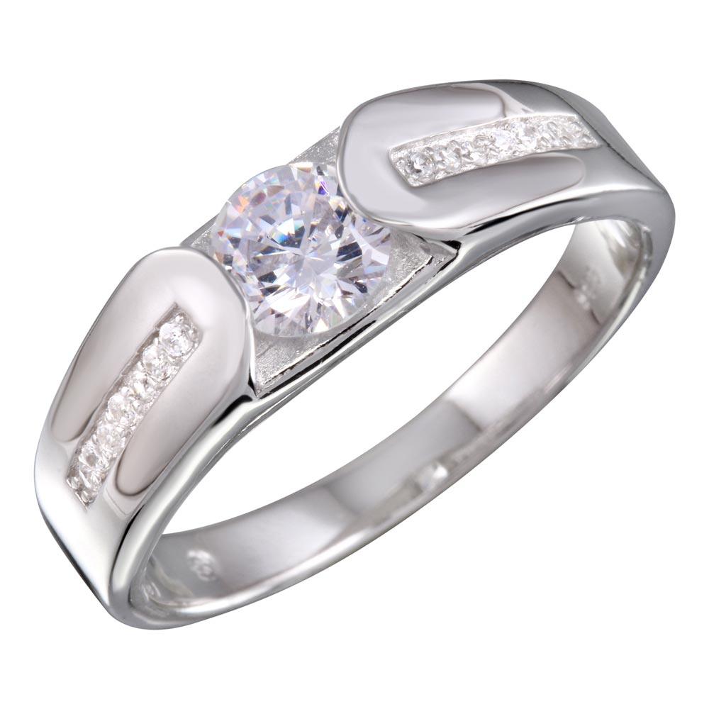 High Polished Rhodium Plated 925 Sterling Silver Men's CZ Ring Band Sizes 9-11