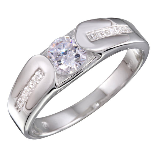 High Polished Rhodium Plated 925 Sterling Silver Men's CZ Ring Band Sizes 9-11