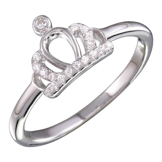 Polished Rhodium Plated 925 Sterling Silver Crown Ring Clear CZ Band Sizes 5-9